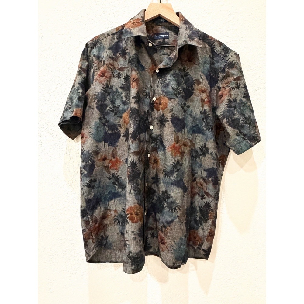Peter Millar Collection Floral Tropical Palm Print Cotton Button Shirt Large